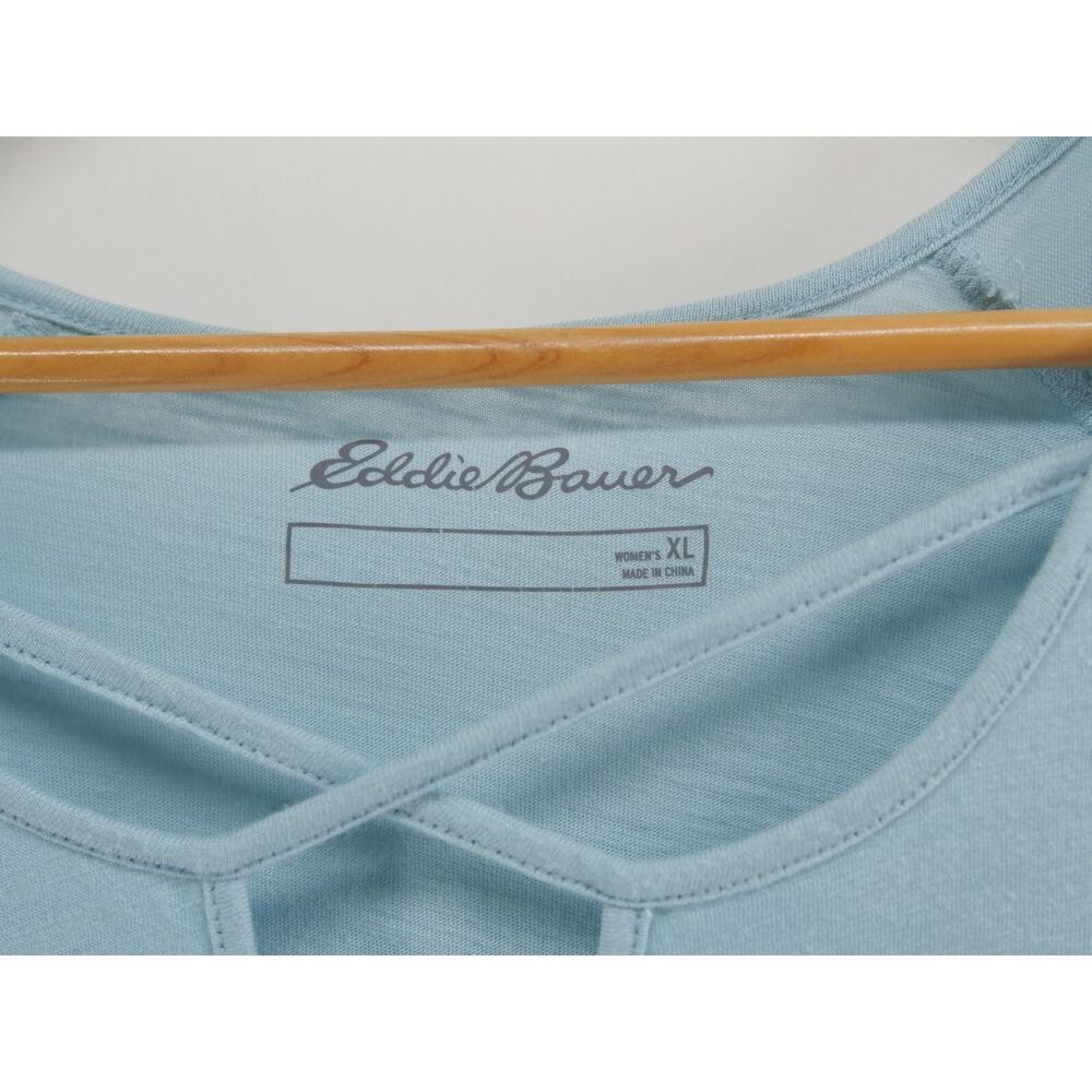 2 Eddie‎ Bauer Modal Tunic Top Crisscross Front 3/4 Sleeve Cotton Black Blue XL - Picture 12 of 13